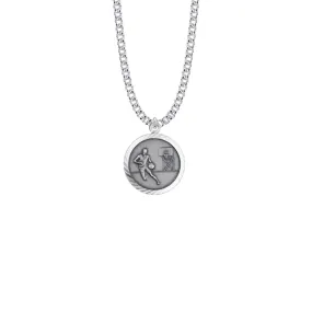 15/16 Inch Round Sterling Silver Boy's Basketball Player Medal with St. Christopher on Back