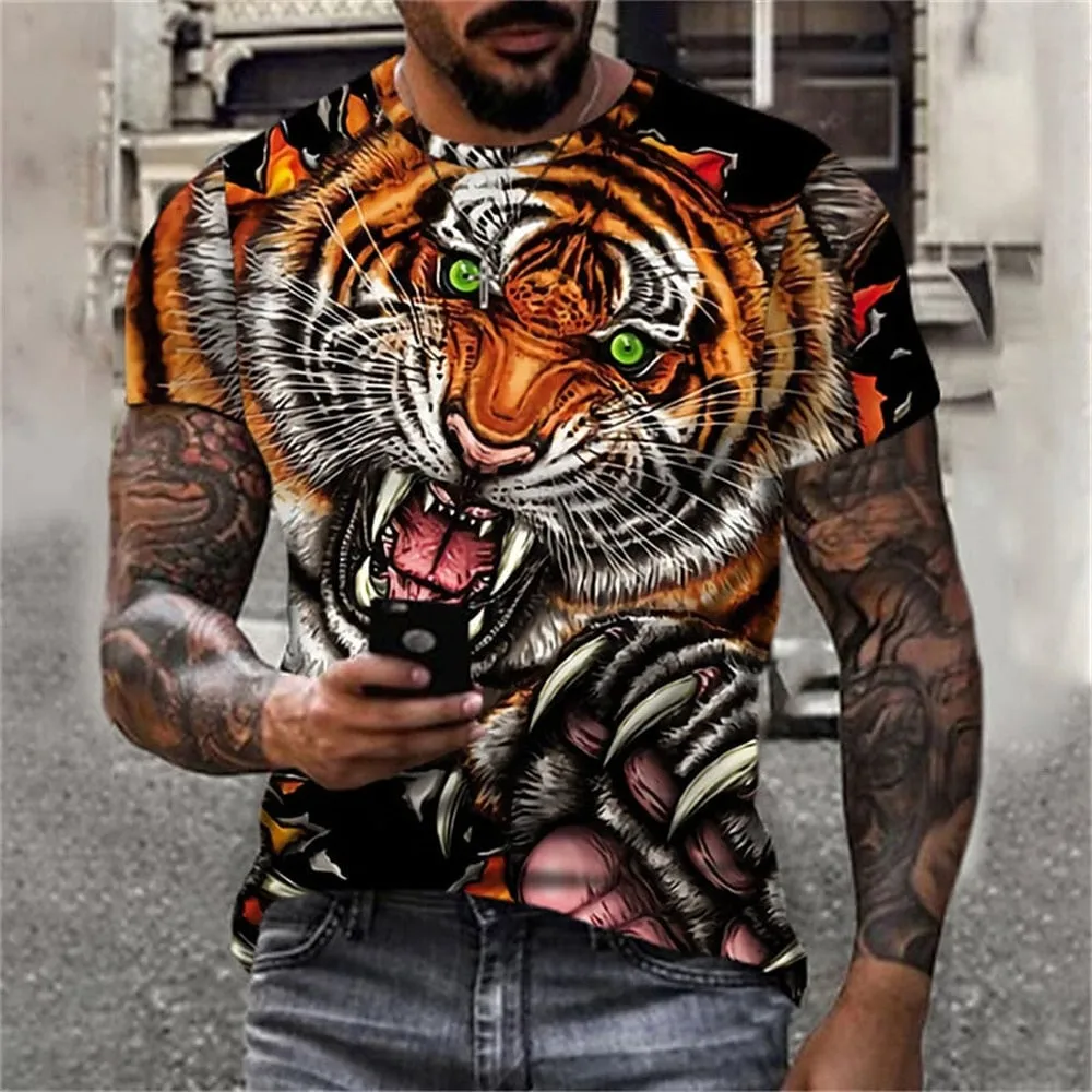2022 Cotton Summer T-shirt Men Animal Lion 3d Print Fashion Short Sleeve Top Micro Elastic Sport Fitness T Shirt For Men