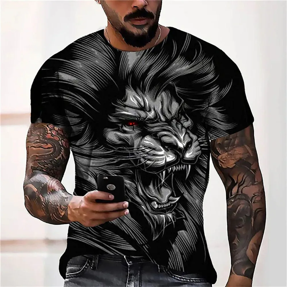 2022 Cotton Summer T-shirt Men Animal Lion 3d Print Fashion Short Sleeve Top Micro Elastic Sport Fitness T Shirt For Men
