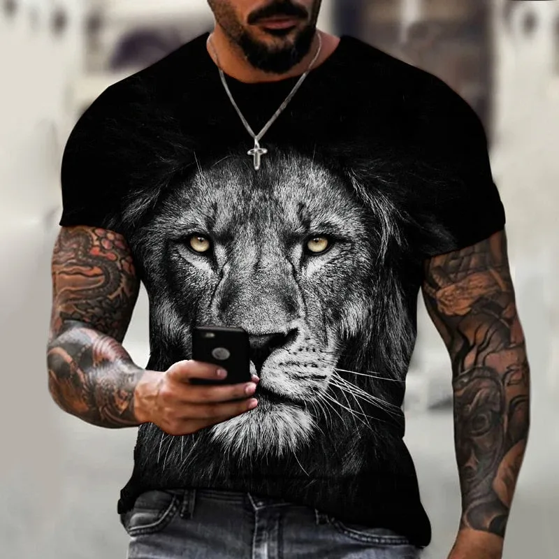 2022 Cotton Summer T-shirt Men Animal Lion 3d Print Fashion Short Sleeve Top Micro Elastic Sport Fitness T Shirt For Men