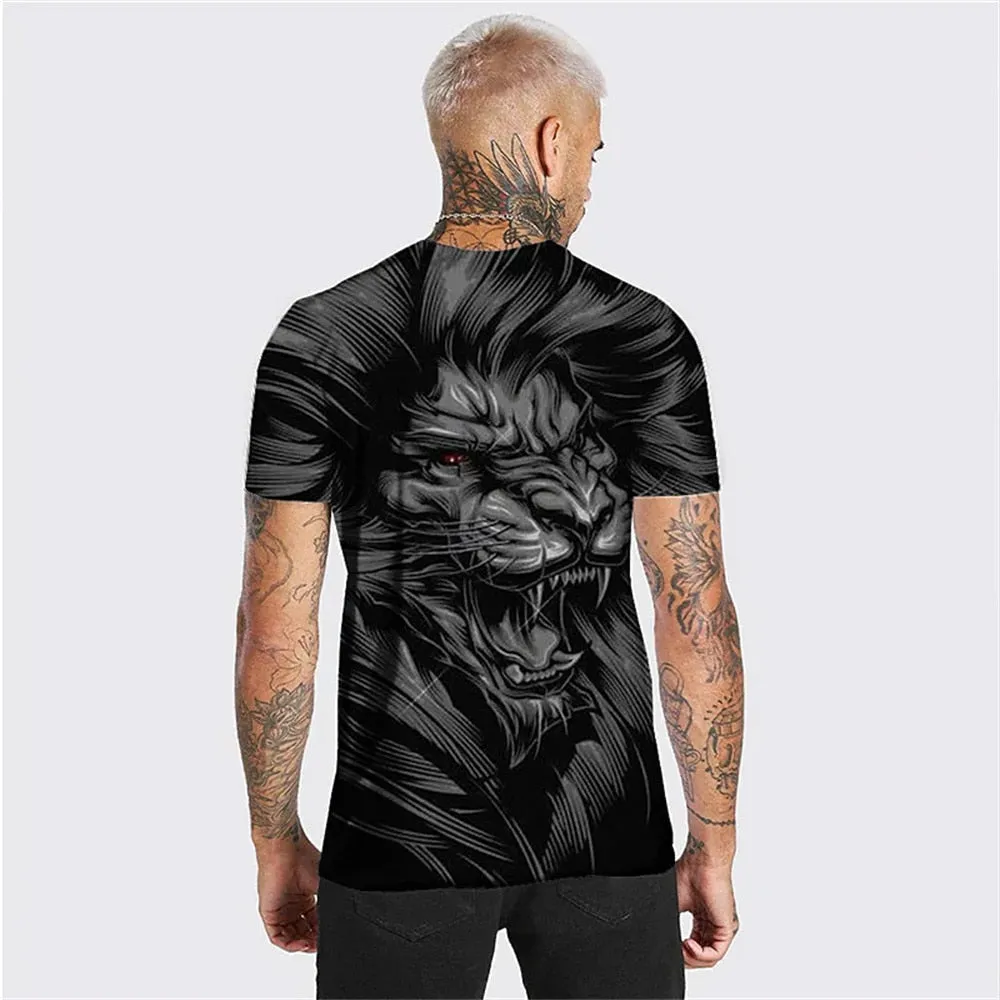 2022 Cotton Summer T-shirt Men Animal Lion 3d Print Fashion Short Sleeve Top Micro Elastic Sport Fitness T Shirt For Men