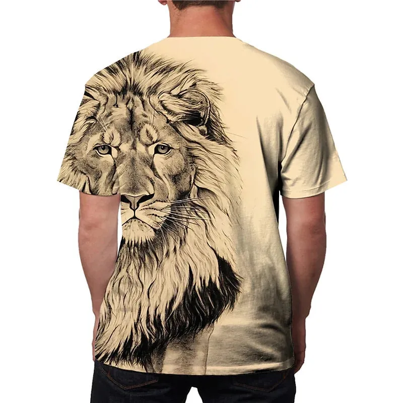 2022 Cotton Summer T-shirt Men Animal Lion 3d Print Fashion Short Sleeve Top Micro Elastic Sport Fitness T Shirt For Men