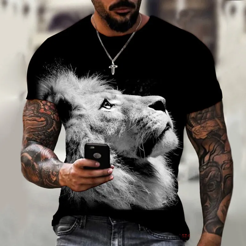 2022 Cotton Summer T-shirt Men Animal Lion 3d Print Fashion Short Sleeve Top Micro Elastic Sport Fitness T Shirt For Men