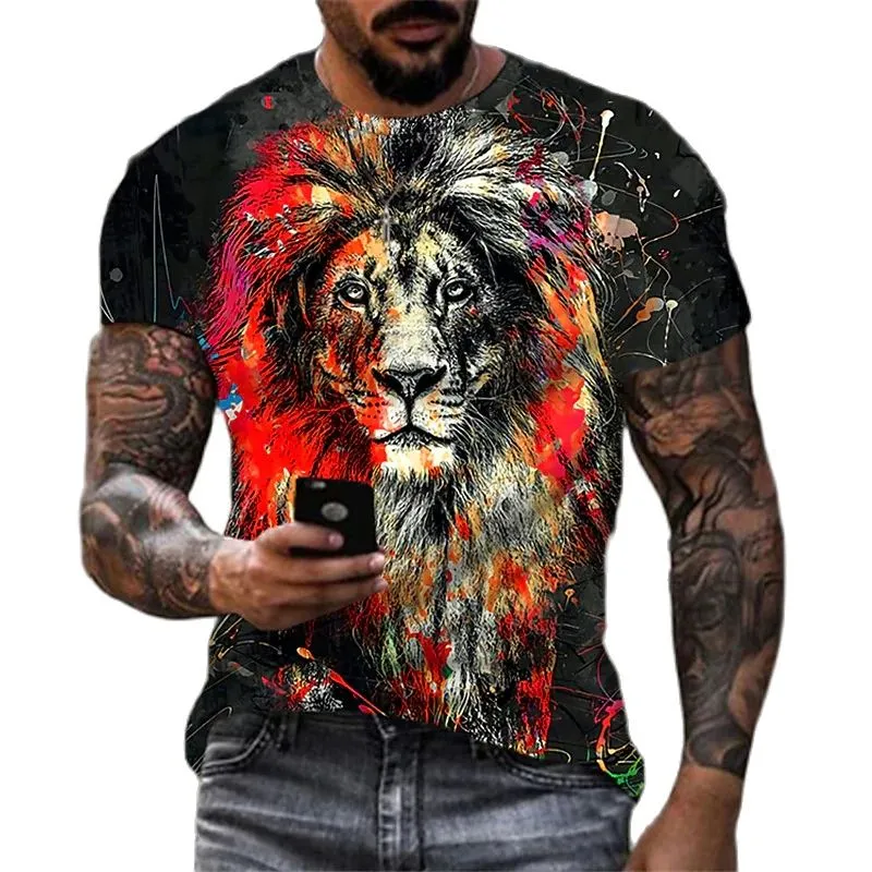 2022 Cotton Summer T-shirt Men Animal Lion 3d Print Fashion Short Sleeve Top Micro Elastic Sport Fitness T Shirt For Men