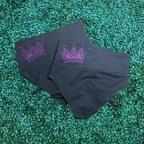 'Be a Queen' Matte Black Strap High Cut Brazil Scrunchie Bum Shorts