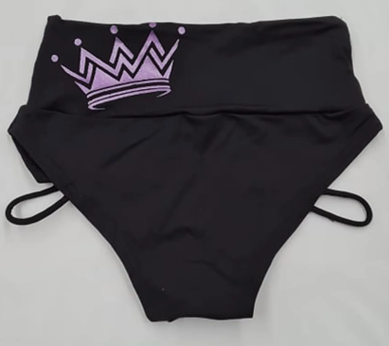 'Be a Queen' Matte Black Strap High Cut Brazil Scrunchie Bum Shorts