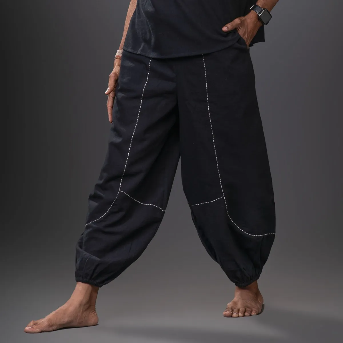 Black Handwoven Cotton Sleeveless Tank Top with Yoga Harem Pant Combo | Athleisure Top & Pant for Men