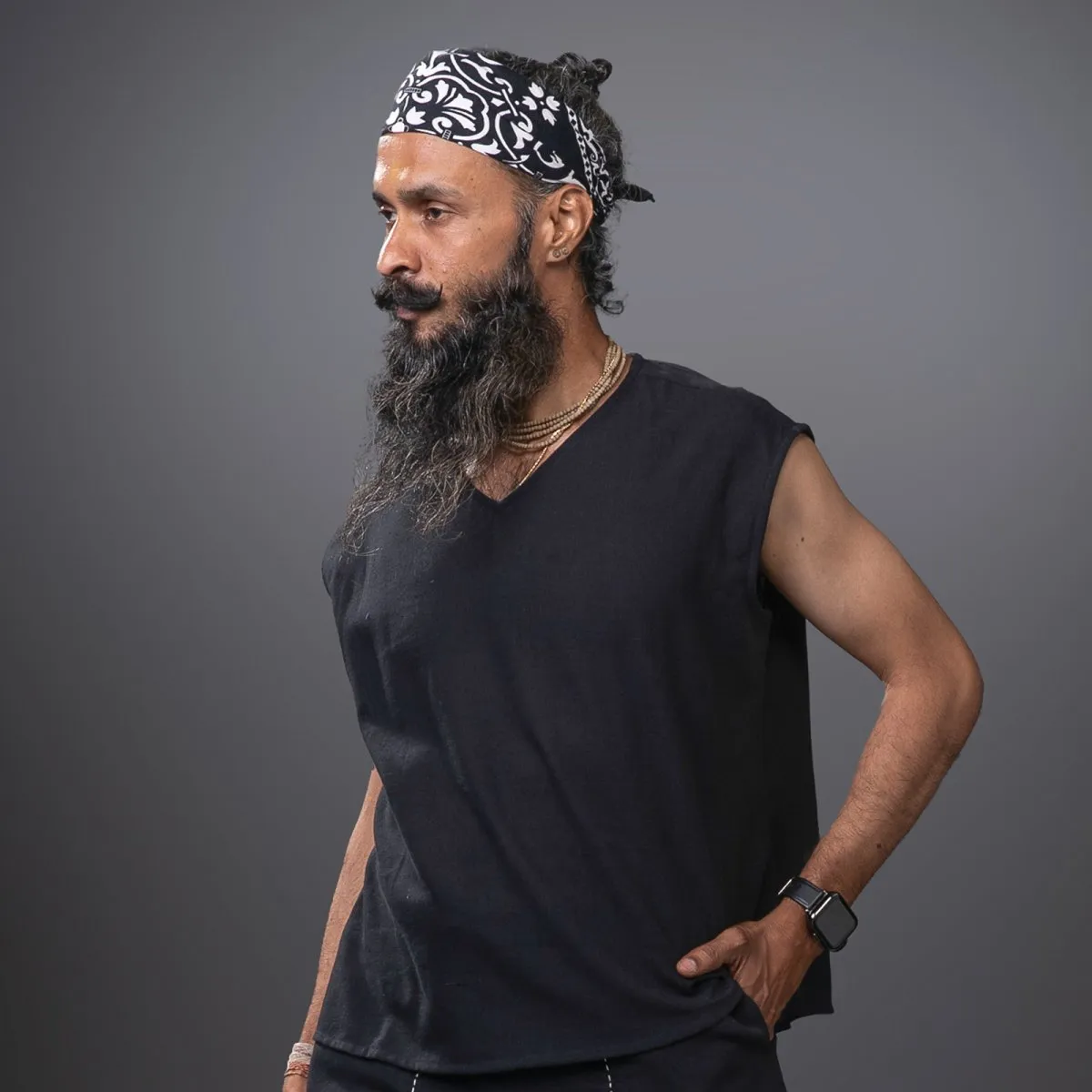 Black Handwoven Cotton Sleeveless Tank Top with Yoga Harem Pant Combo | Athleisure Top & Pant for Men
