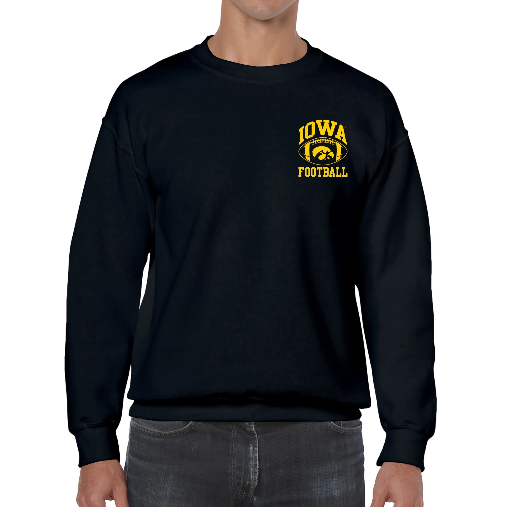 Classic Football Arch Left Chest Iowa Hawkeyes Heavy Blend Crewneck Sweatshirt - Black