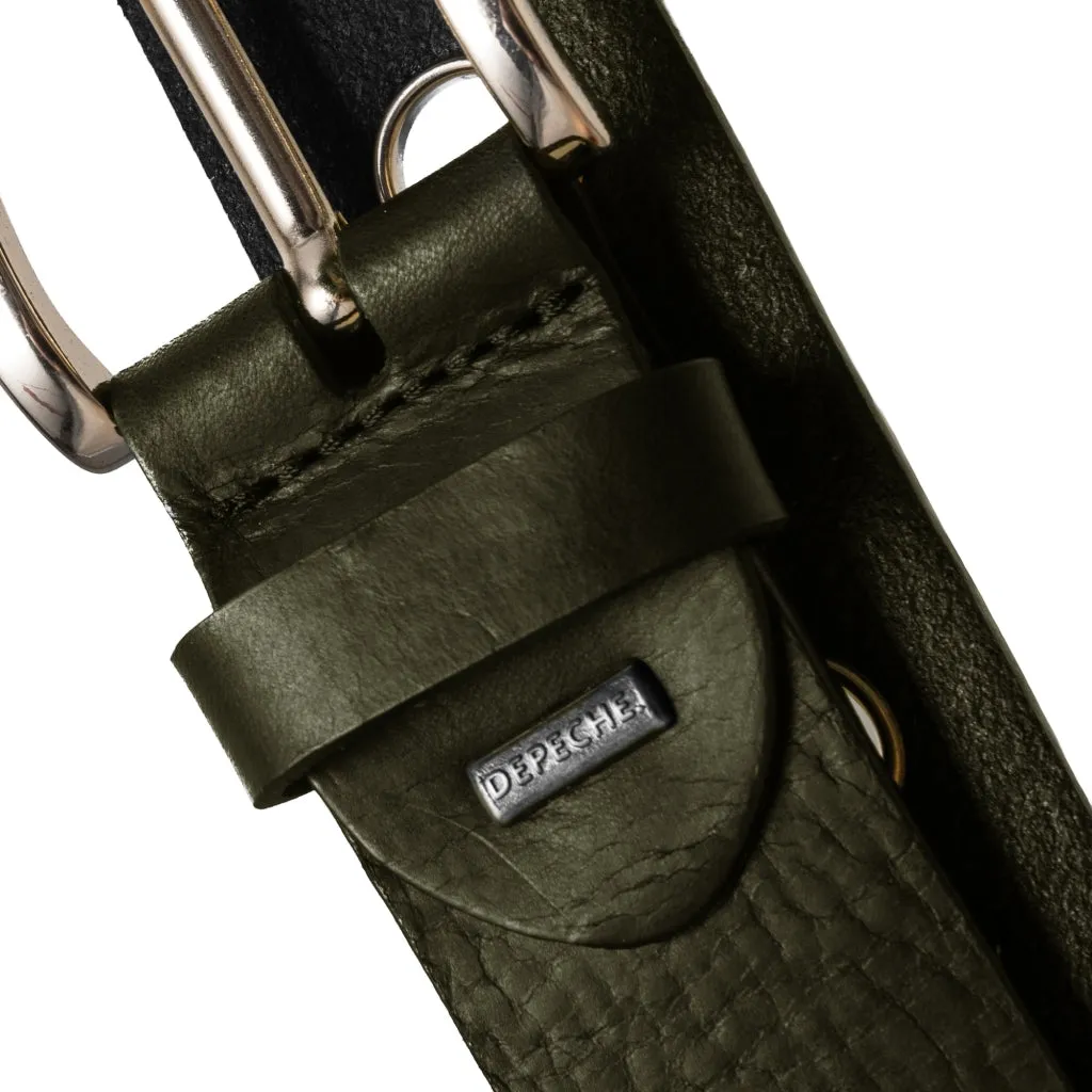 Cool jeans leather belt decorated with large eyelets / 13702 - Army Green