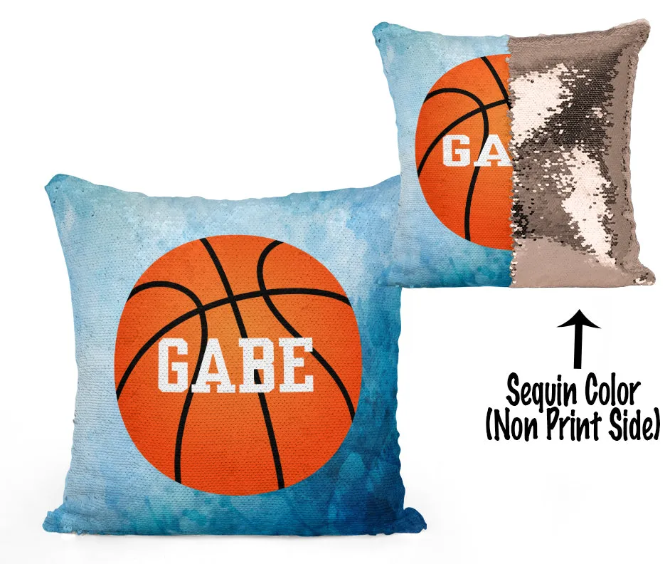 Custom Personalized BASKETBALL Sequin Mermaid Flip Pillow- Watercolor