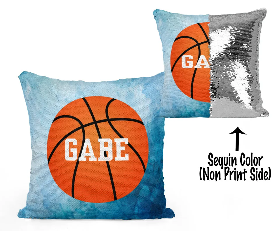 Custom Personalized BASKETBALL Sequin Mermaid Flip Pillow- Watercolor