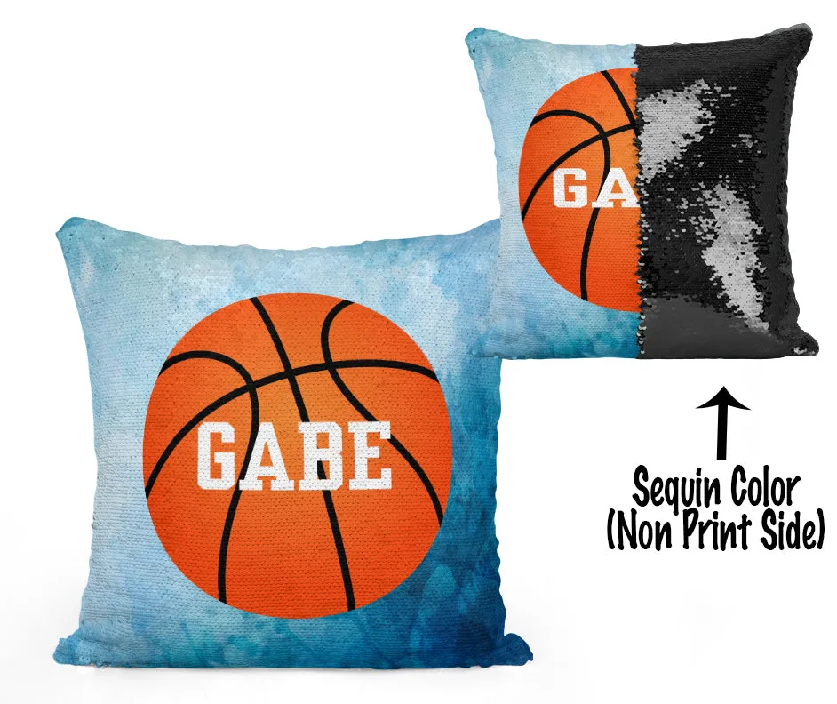 Custom Personalized BASKETBALL Sequin Mermaid Flip Pillow- Watercolor