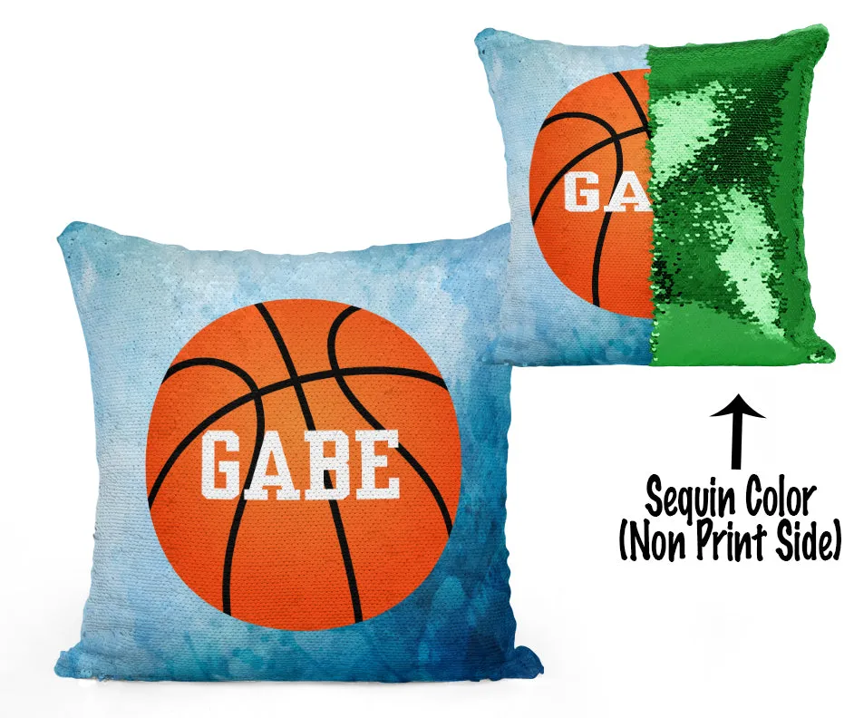 Custom Personalized BASKETBALL Sequin Mermaid Flip Pillow- Watercolor