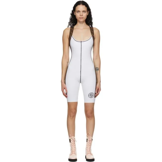 Fendi White Stretch Forever Fendi Fitness Bodysuit