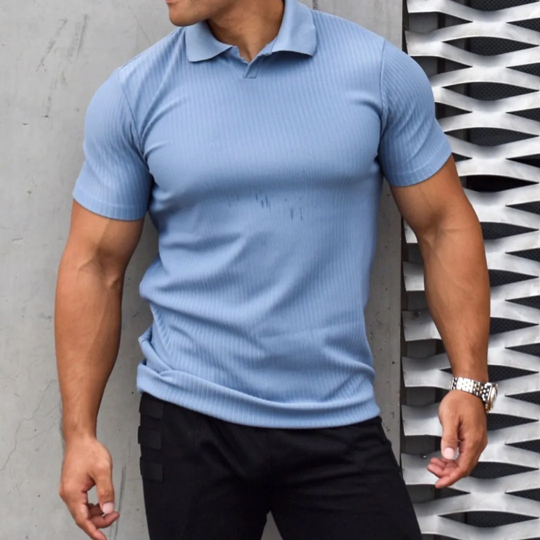 Fine Woven Striped Athleisure Polo Shirt