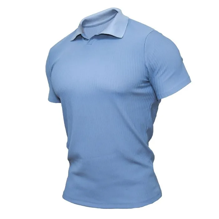 Fine Woven Striped Athleisure Polo Shirt