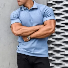 Fine Woven Striped Athleisure Polo Shirt
