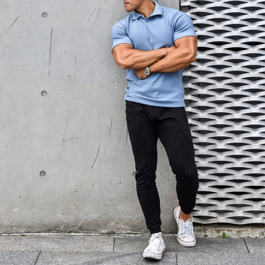 Fine Woven Striped Athleisure Polo Shirt