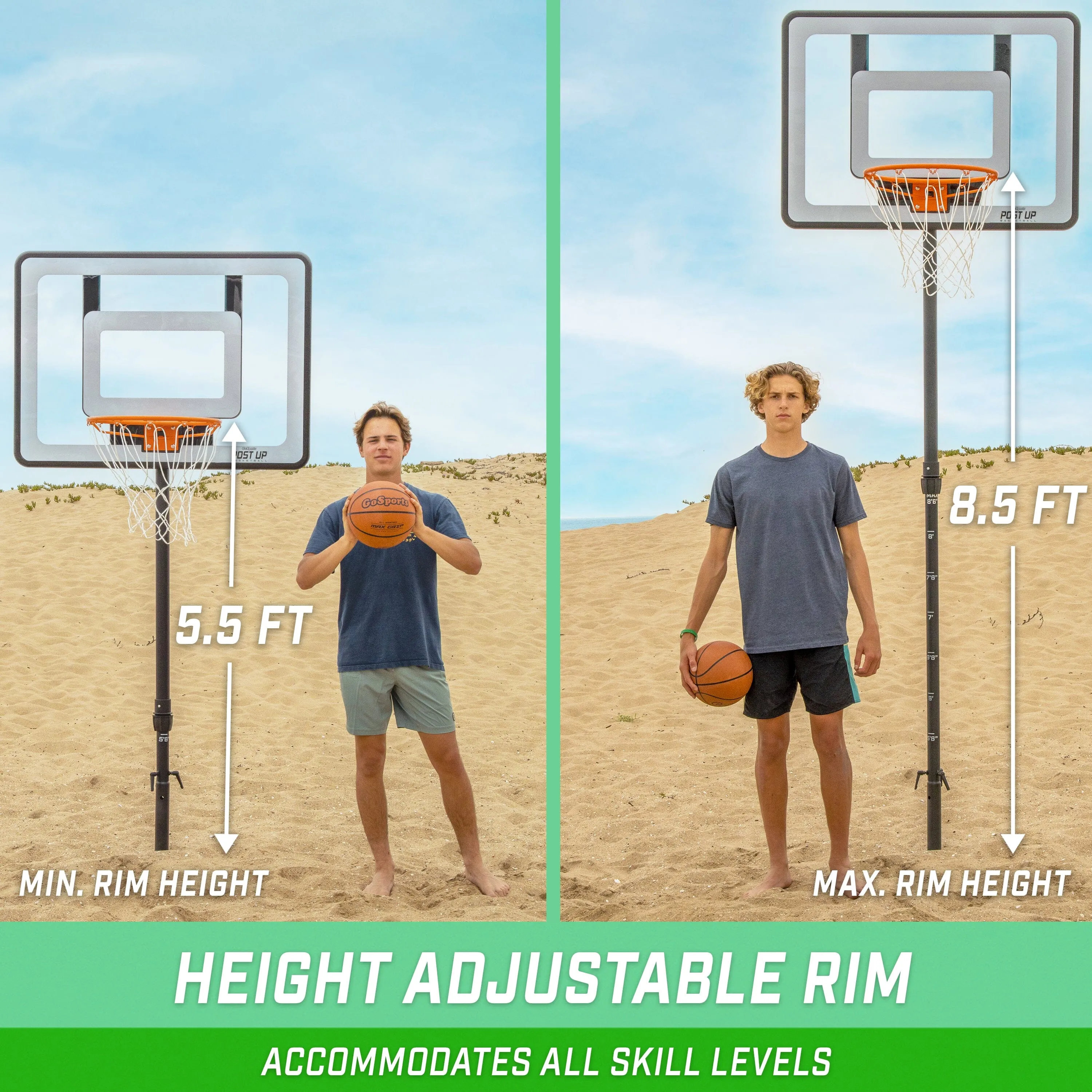 GoSports Post Up Portable Beach Basketball Hoop for Kids and Adults