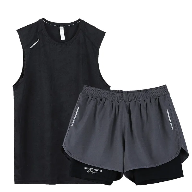 Gym Clothes Men Sport Suits Running Sets Compression Fitness T-shirts Quick Drying Sportswear Sets Jogger Vest Shorts