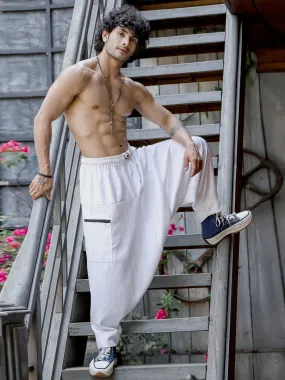 Men's White Bohemian Hippy Harem Pants For Dance Travel Yoga