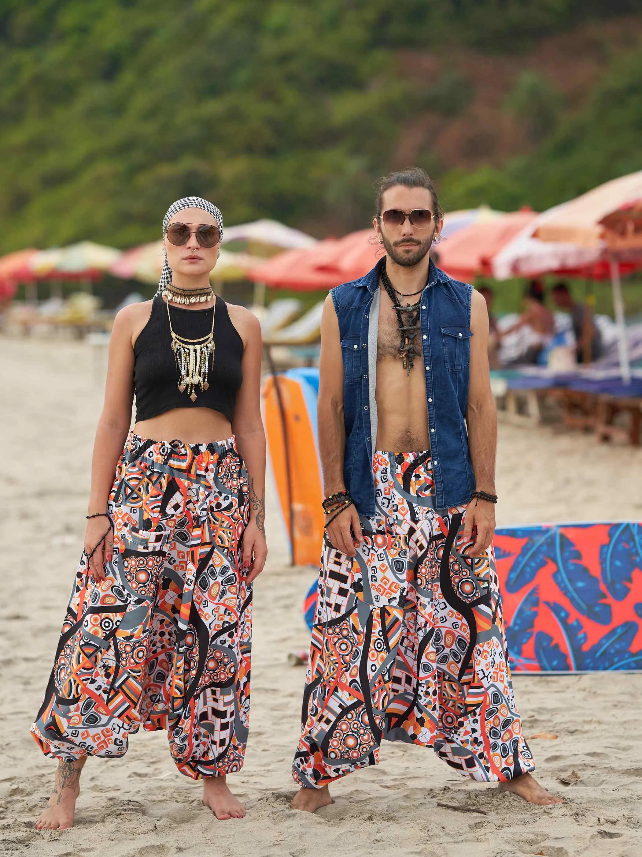 Men's Wide-Open Geometric Dhoti Baggy Harem For Dance Yoga Travel