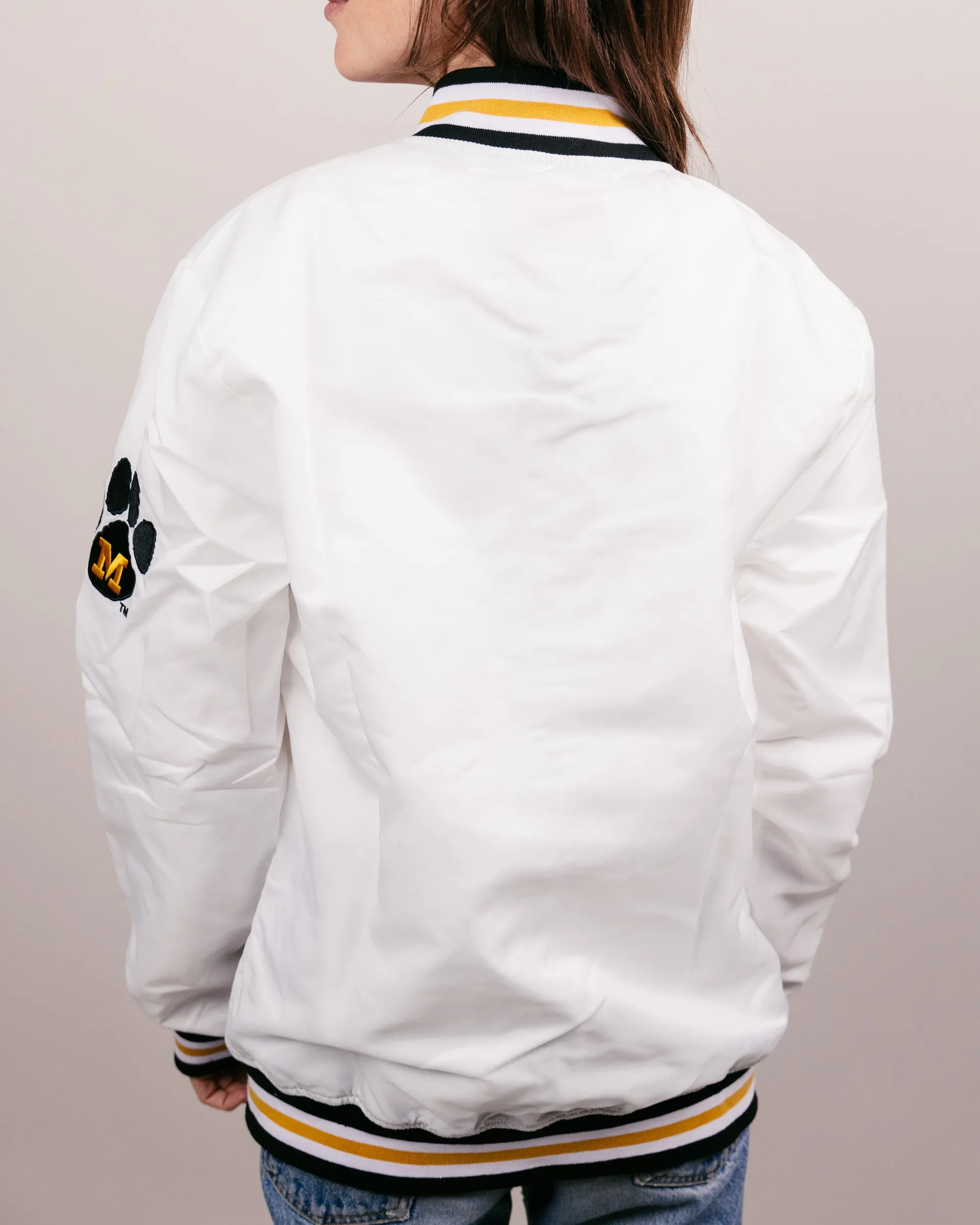 White Missouri Tigers Varsity Jacket with Paw Print