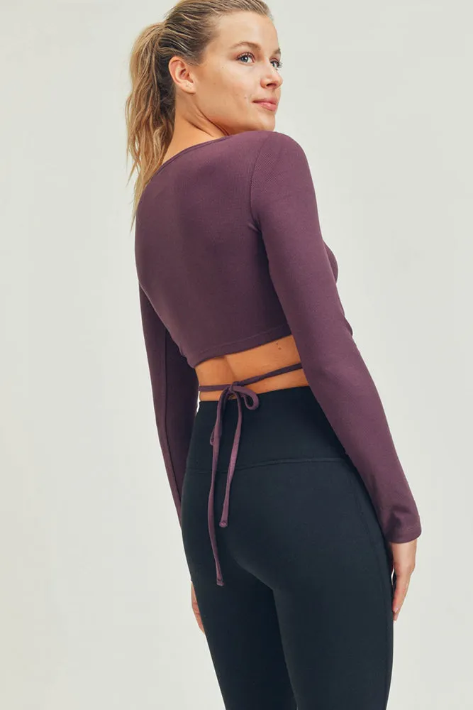 Mono B Overlay Front Tie Cropped Top
