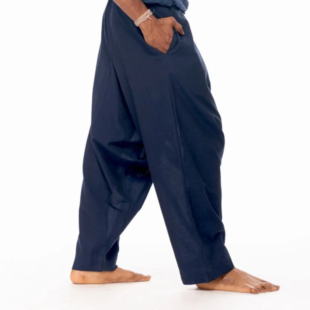 Navy-Blue Handwoven Cotton Yoga Pant | Athleisure Slouchy Pant for Men
