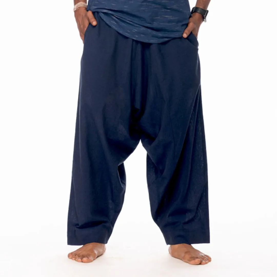 Navy-Blue Handwoven Cotton Yoga Pant | Athleisure Slouchy Pant for Men