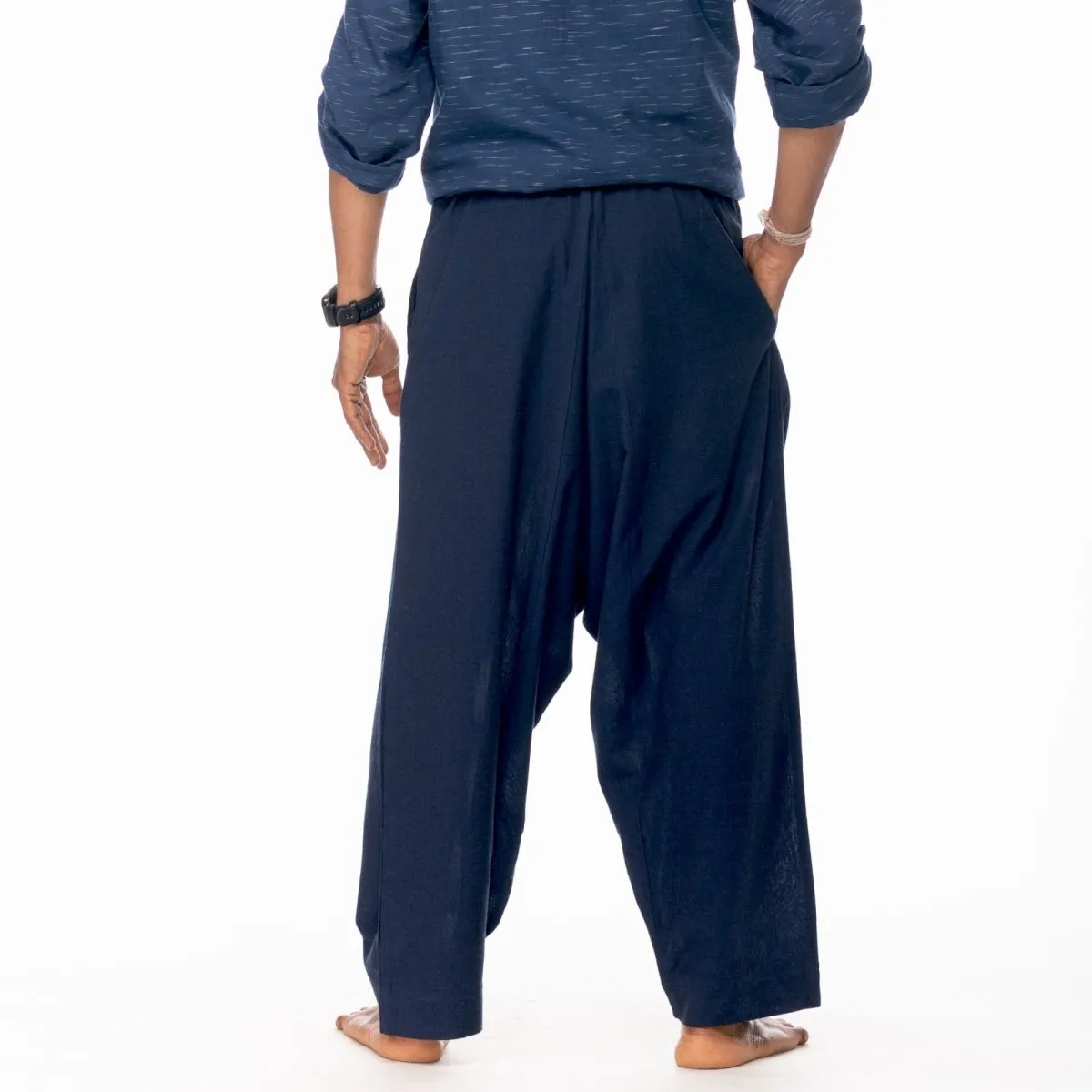 Navy-Blue Handwoven Cotton Yoga Pant | Athleisure Slouchy Pant for Men