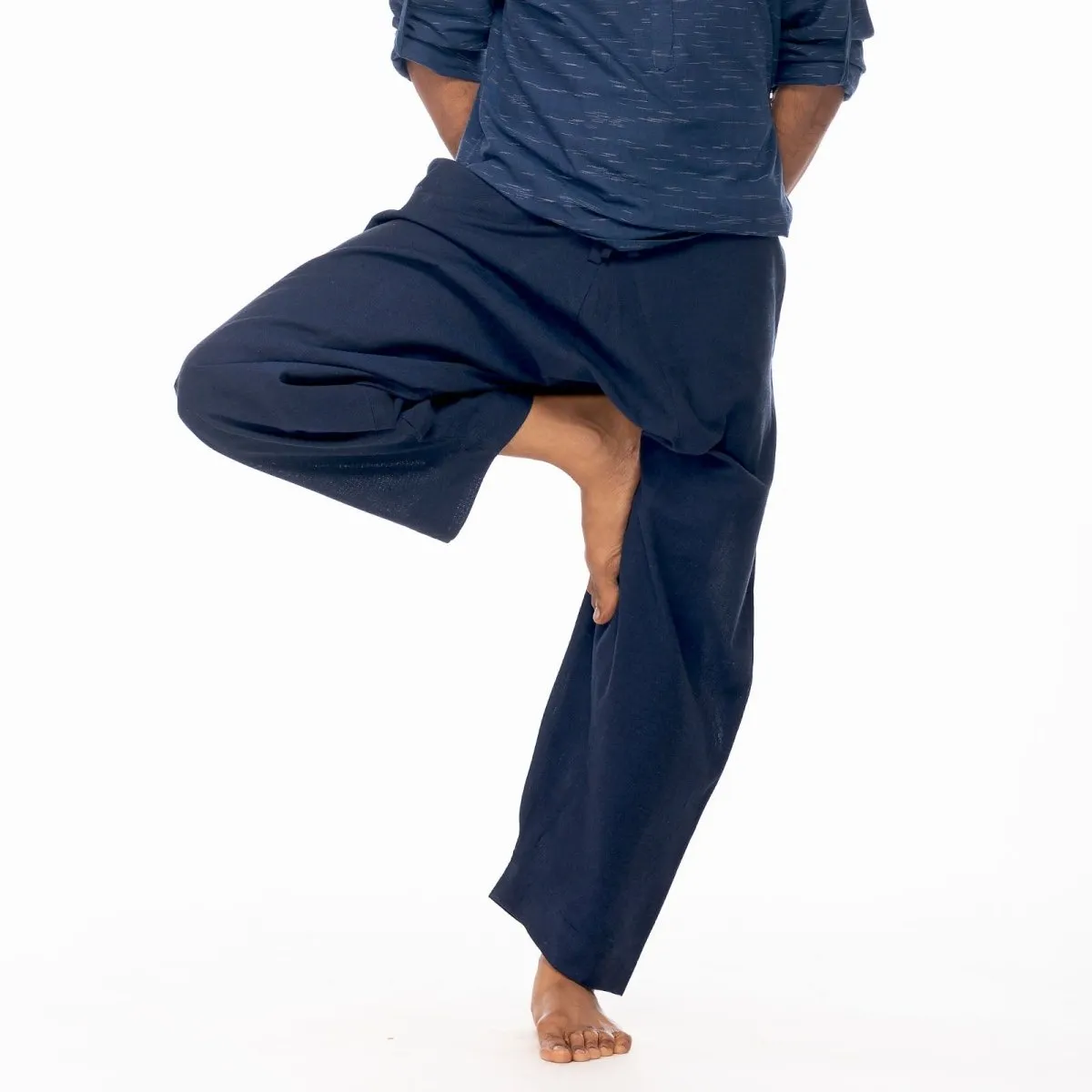 Navy-Blue Handwoven Cotton Yoga Pant | Athleisure Slouchy Pant for Men