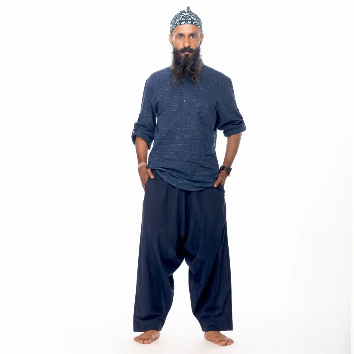 Navy-Blue Handwoven Cotton Yoga Pant | Athleisure Slouchy Pant for Men