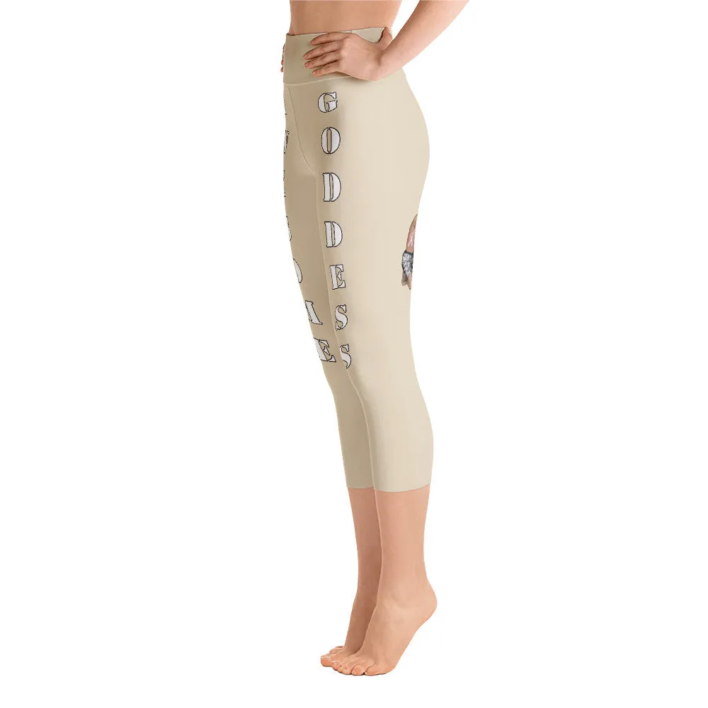 Our best viral leggings beige awesome goddess white letters