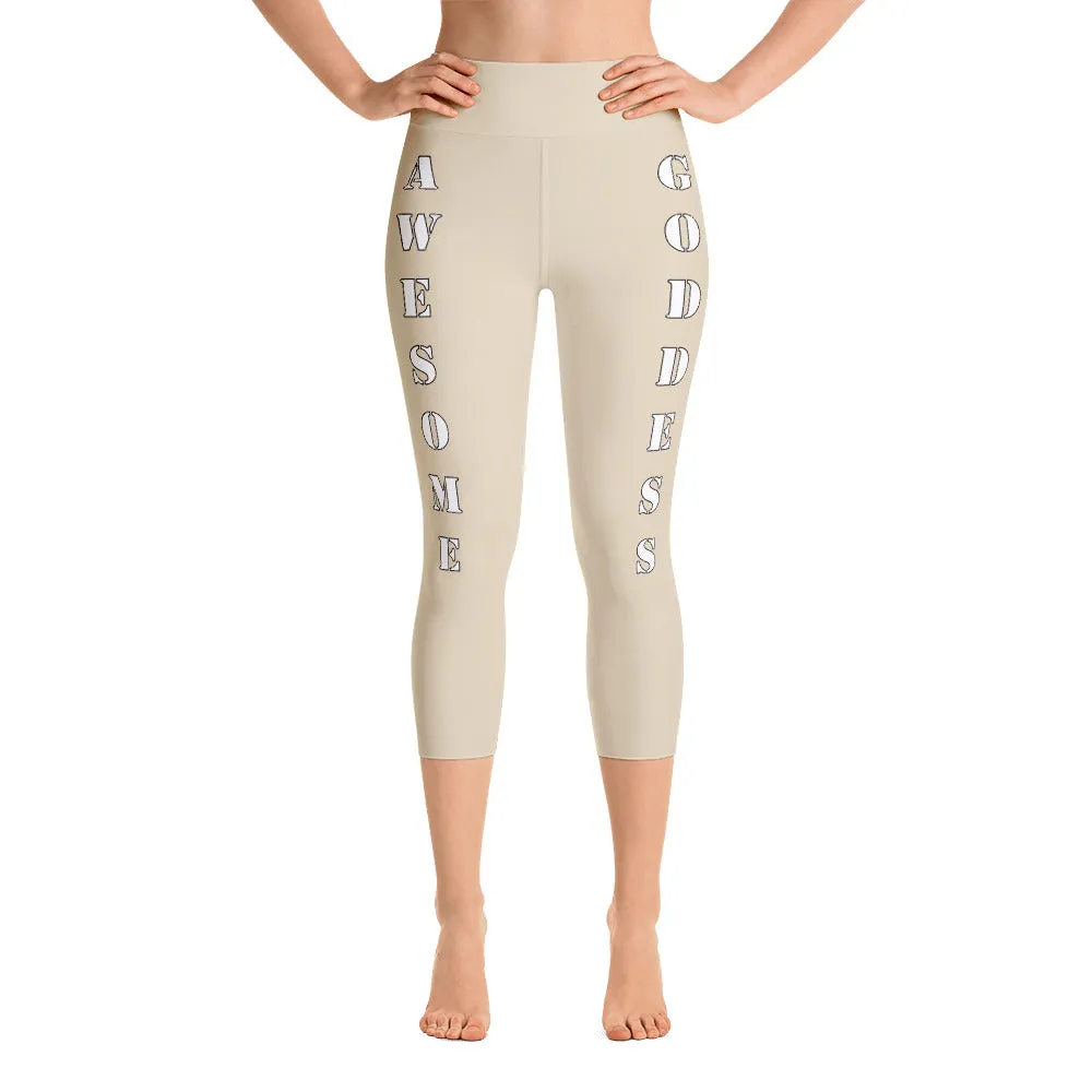 Our best viral leggings beige awesome goddess white letters