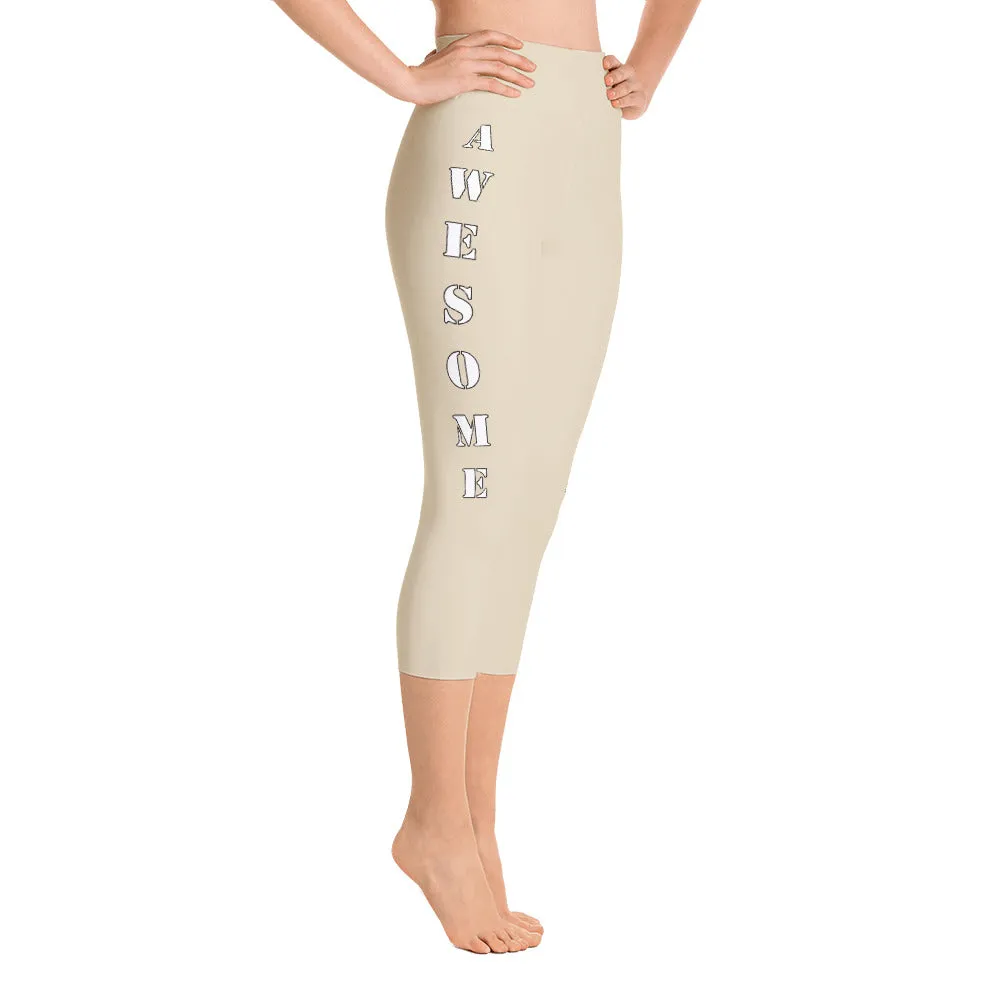 Our best viral leggings beige awesome goddess white letters