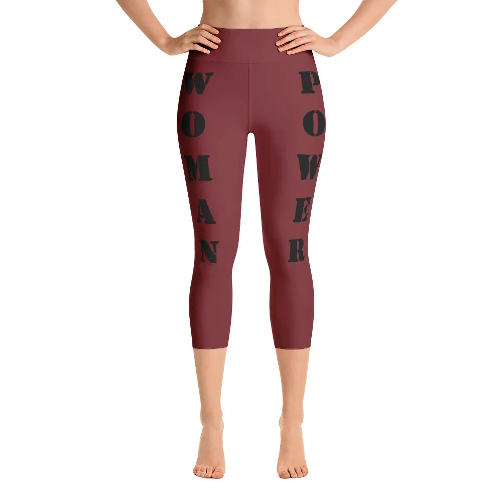 Our best viral leggings burgundy woman power black letters