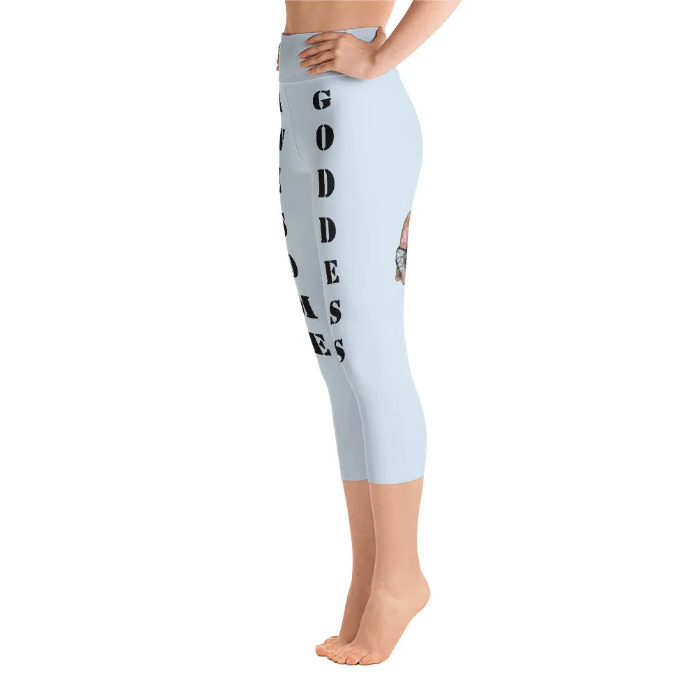 Our best viral leggings light gray awesome goddess black letters