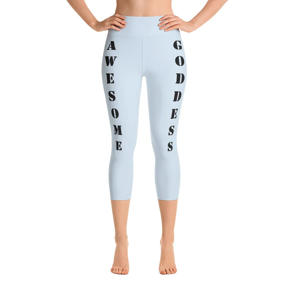 Our best viral leggings light gray awesome goddess black letters