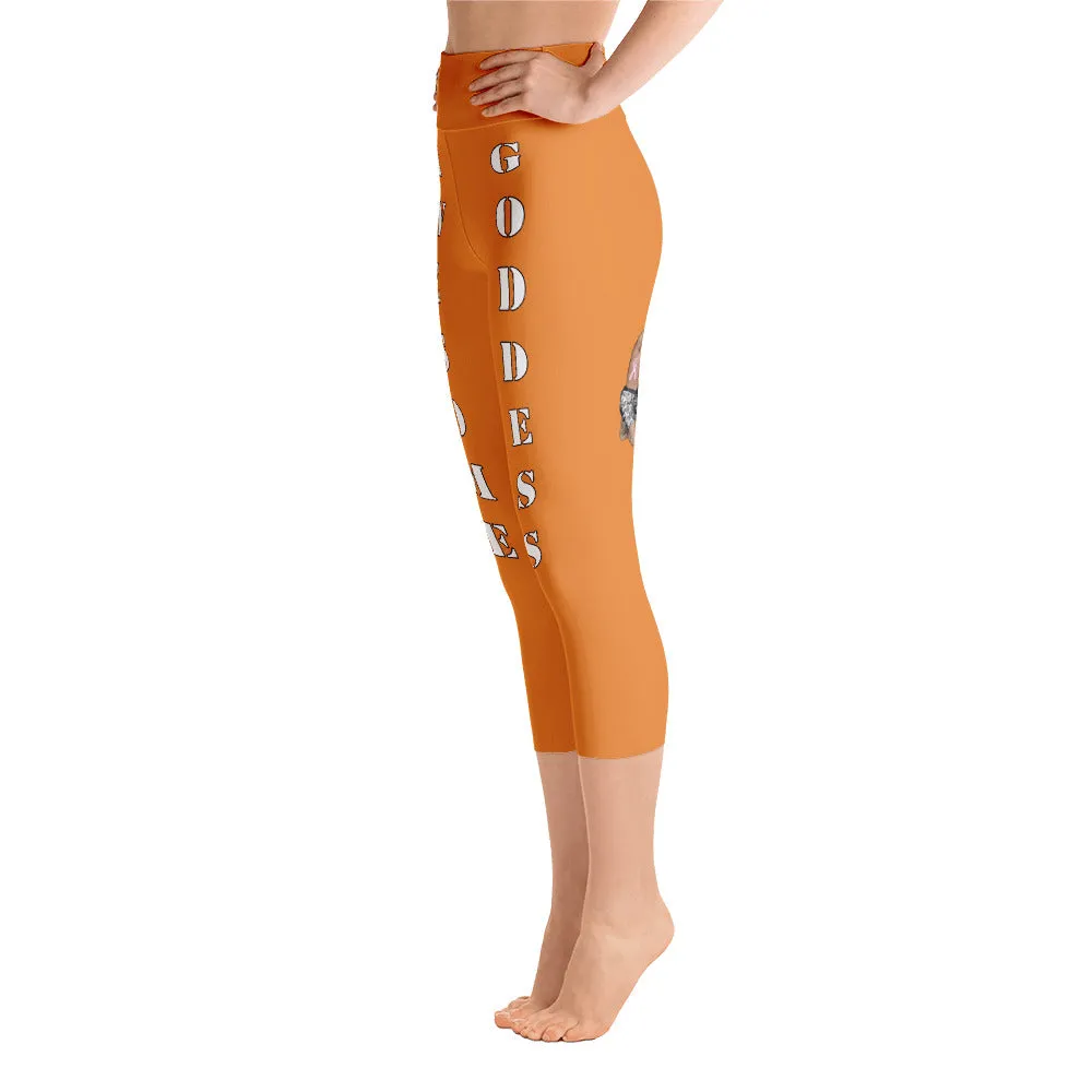 Our best viral leggings orange awesome goddess white letters
