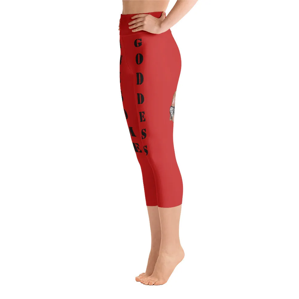 Our best viral leggings red awesome goddess black letters