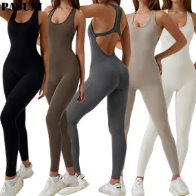 PASUXI Casual Women Jumpsuit One Piece Sets Custom Outfit Women Bodycon Black Backless Yoga Jumpsuit