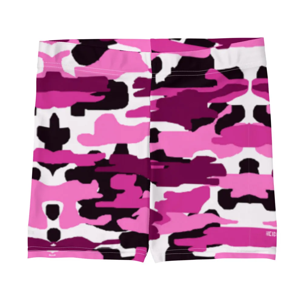 Pink Camo Shorts, Camouflage Military Army Print Women's Short Tights-Made in USA/EU/MX