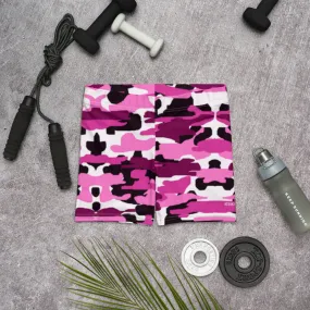 Pink Camo Shorts, Camouflage Military Army Print Women's Short Tights-Made in USA/EU/MX