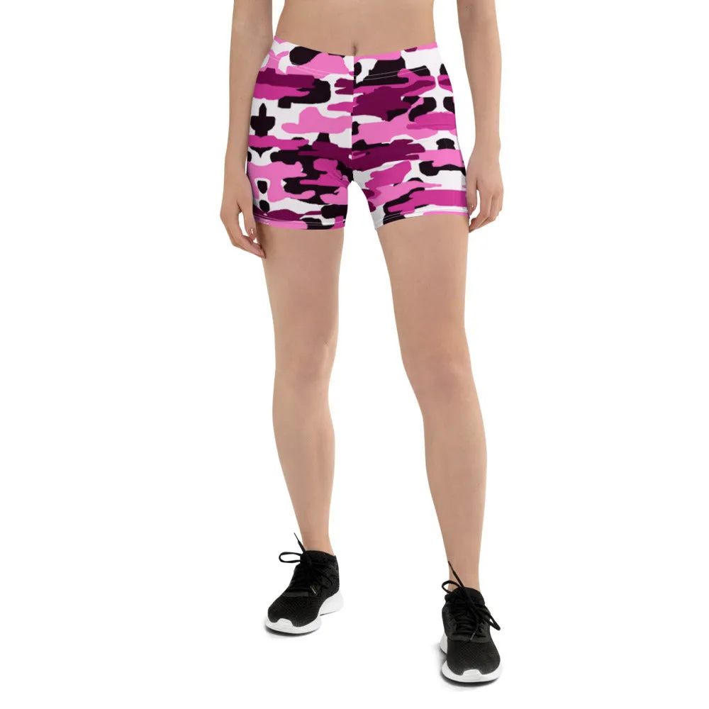Pink Camo Shorts, Camouflage Military Army Print Women's Short Tights-Made in USA/EU/MX