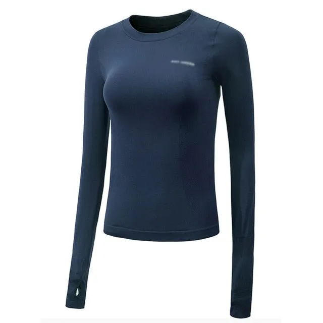 SALSPOR Sexy Women Letter Printing Sport Shirts Solid Color High Elastic Gym Yoga Top Running Breathable Long sleeve T-Shirts