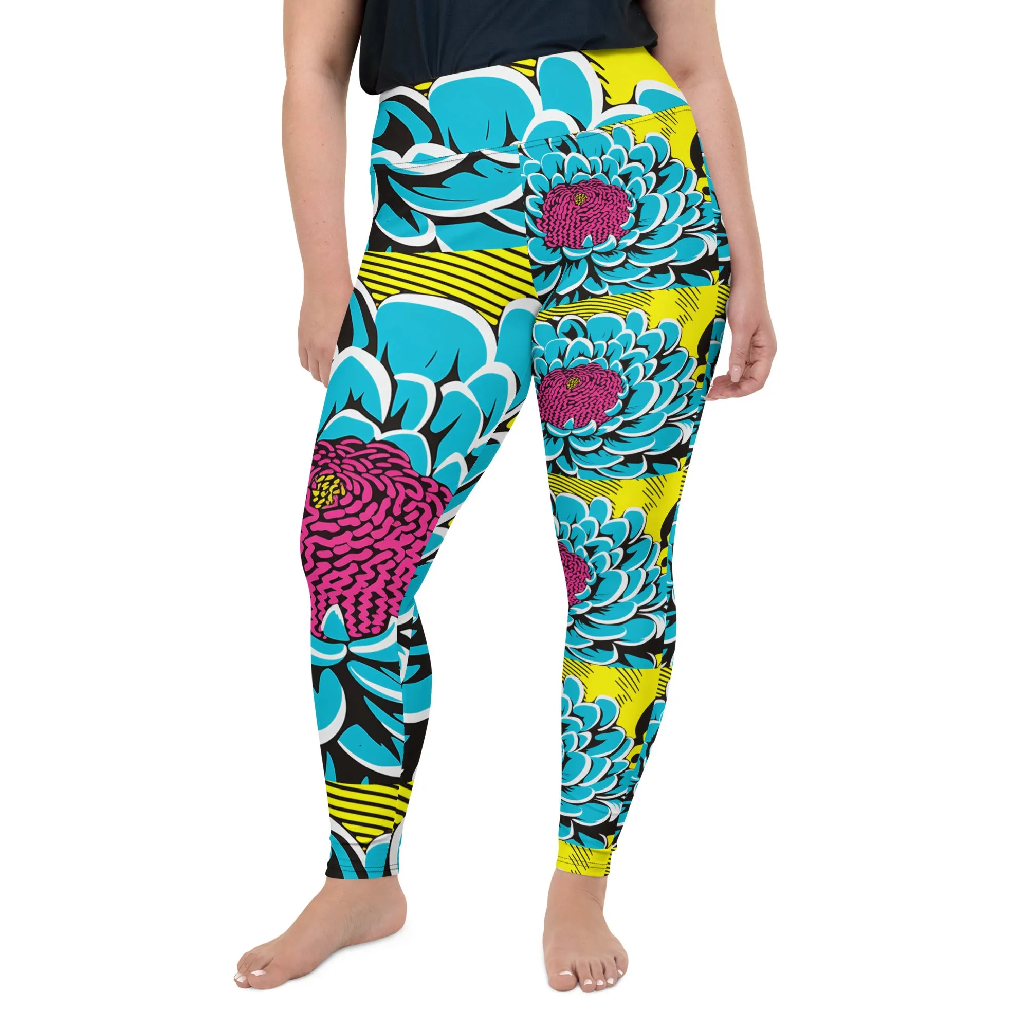 Women's Plus Size Pop Art Yoga Pants - Roy Lichtenstein Inspired Dahlia Print 002