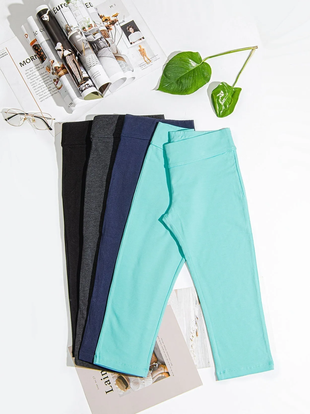 Yoga Cropped Cotton Sports Leggings Blue
