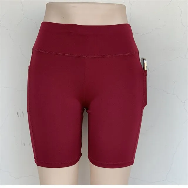 Yoga Shorts With Pocket Women Workout Shorts High Waist Sports Short Pants For Fitness Running Wear Jogging Gym Shorts For Women